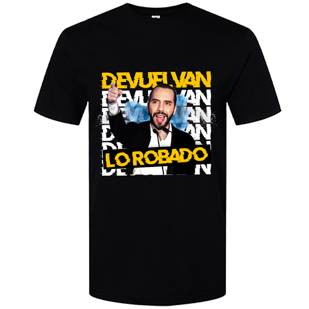 Nayib Bukele Black T-shirt  “Devuelvan Lo Robado”  El Salvador