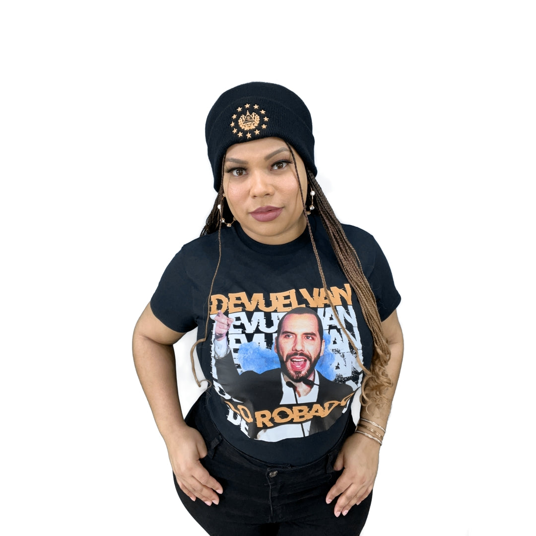 Nayib Bukele Black T-shirt  “Devuelvan Lo Robado”  El Salvador